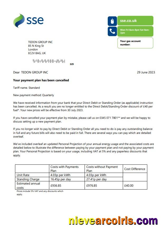 SSE Energy utility business bill, version 1